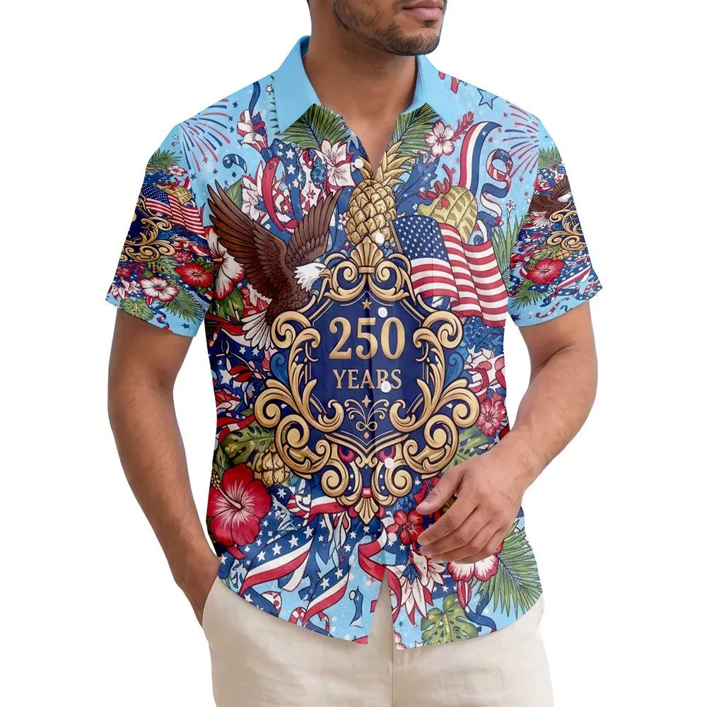 1776-2026 Liberty 250 Eagle Flag Emblem - USA 250 Years of Freedom Independence Day Hawaiian Shirt - 1