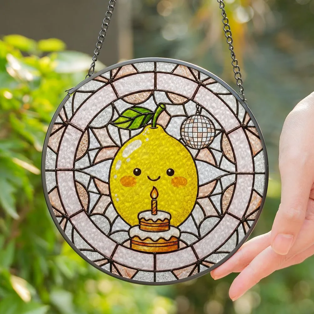 Stained Glass Lemon Birthday Cake Disco Ball - Tiffany Mosaic Birthday Celebration Gift Stained Glass Suncatcher - 1