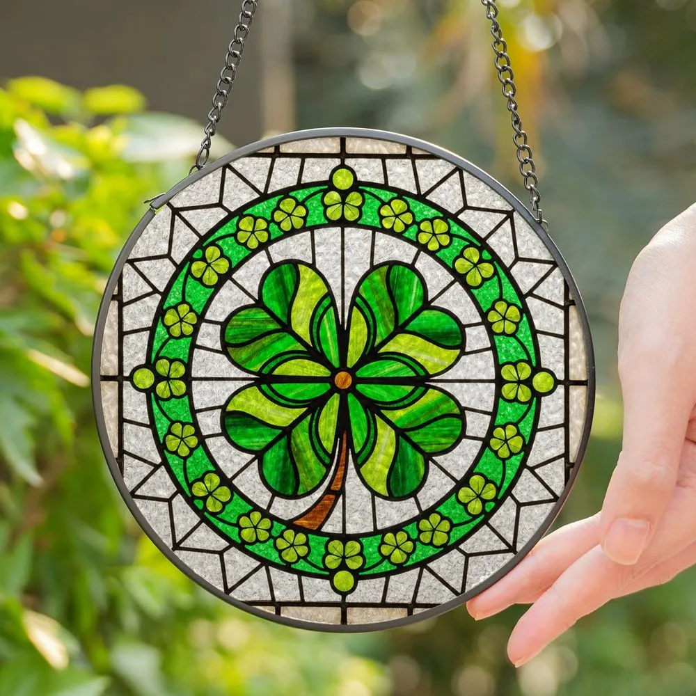 Intricate Stained Glass Four-Leaf Clover - Tiffany Style Lucky Irish Luck Home Decor Gift Stained Glass Suncatcher - 1