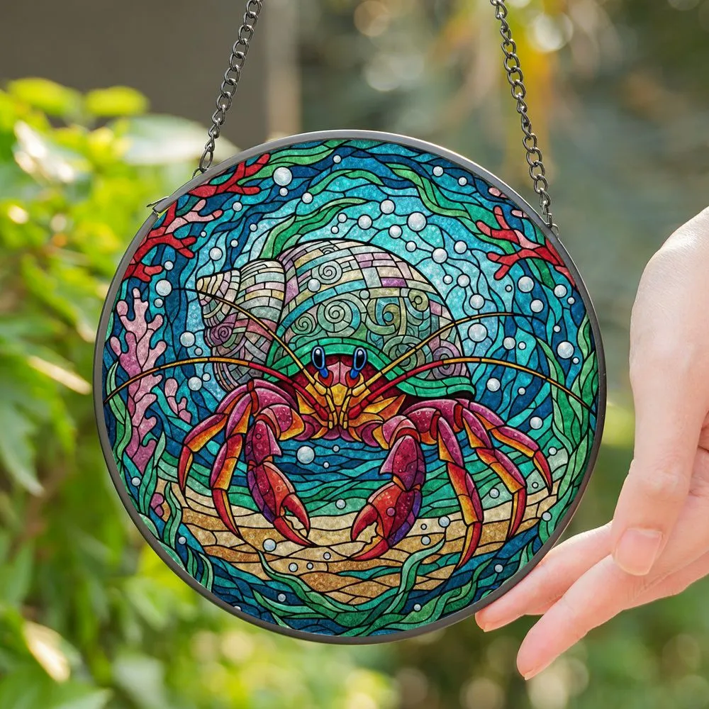Detailed Hermit Crab Stained Glass Ocean Currents Mosaic Shell - Tiffany Style Window Decor Stained Glass Suncatcher - 1