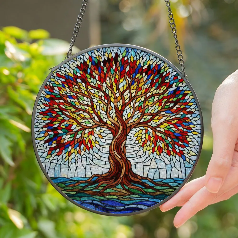 Tree of Life Stained Glass Tiffany Style Colorful Jewel Tone Intricate Branches Gift Stained Glass Suncatcher - 1