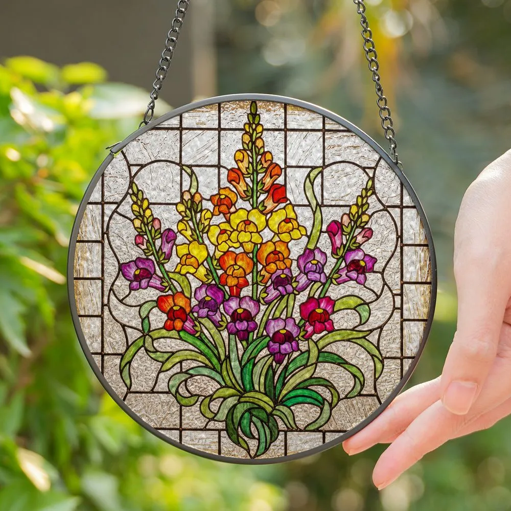 Tiffany Stained Glass Snapdragon Flowers Botanical Mosaic Jewel Tone Art Decor Gift Stained Glass Suncatcher - 1
