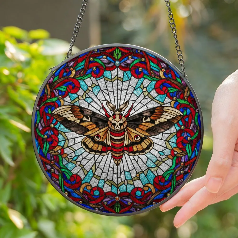 Death's-head Hawkmoth Stained Glass Tiffany Style Art - Moth Lover Home Decor Gift Stained Glass Suncatcher - 1