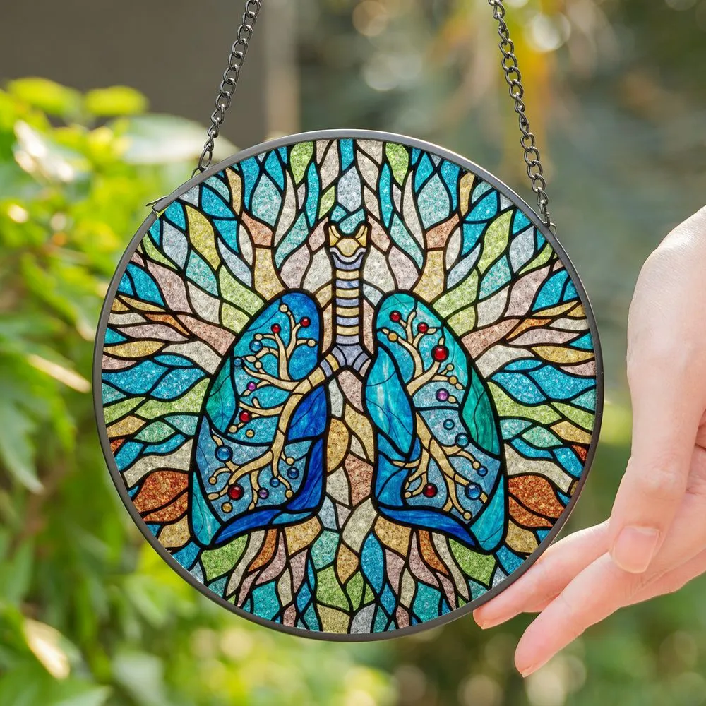 Stained Glass Lungs Trachea Cabochons Mosaic Bronchial Alveoli Tiffany Art Jewel Tones Stained Glass Suncatcher - 1