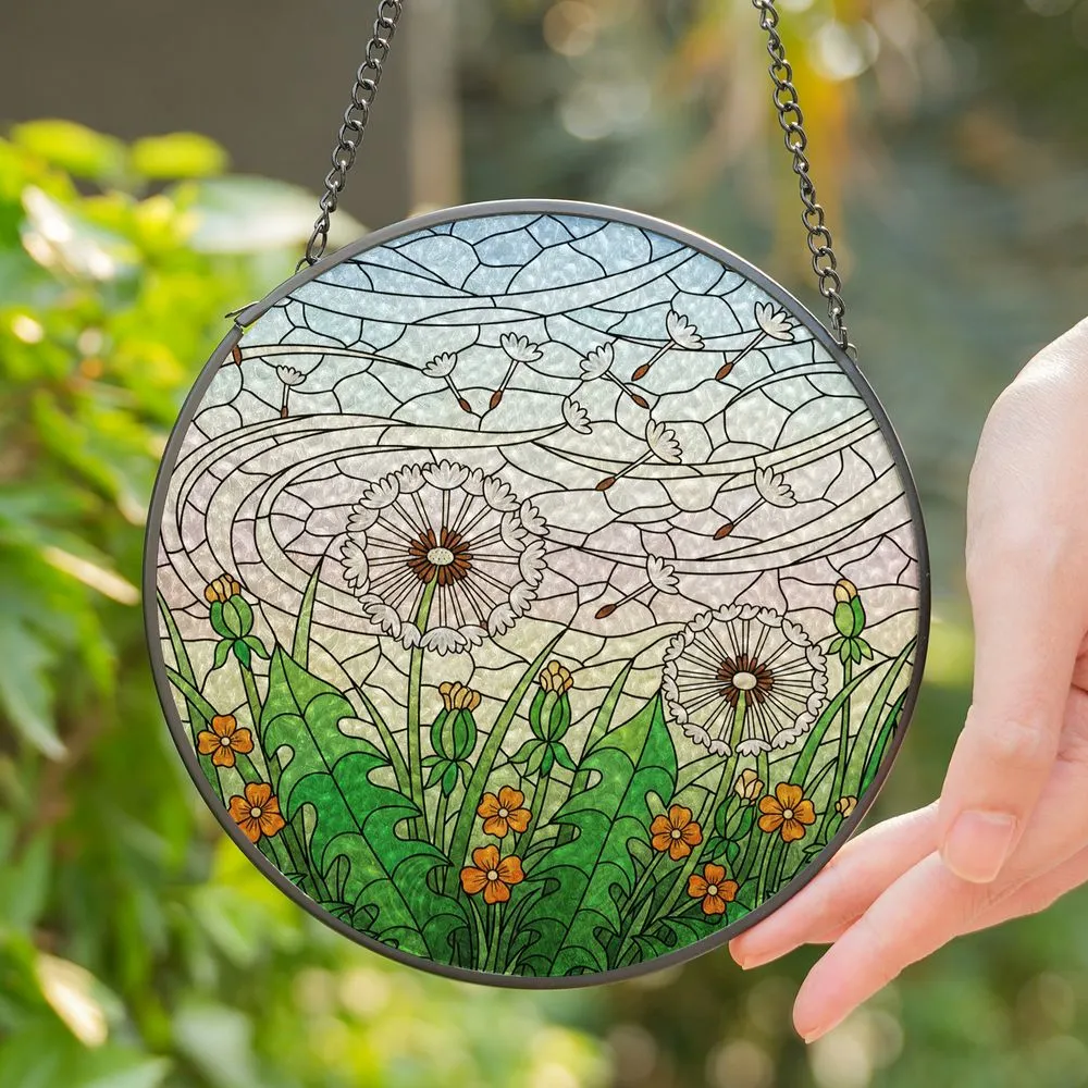 Tiffany Dandelion Puffball Floral Stained Glass Meadow - Blowing Seeds Gradient Sky Stained Glass Suncatcher - 1