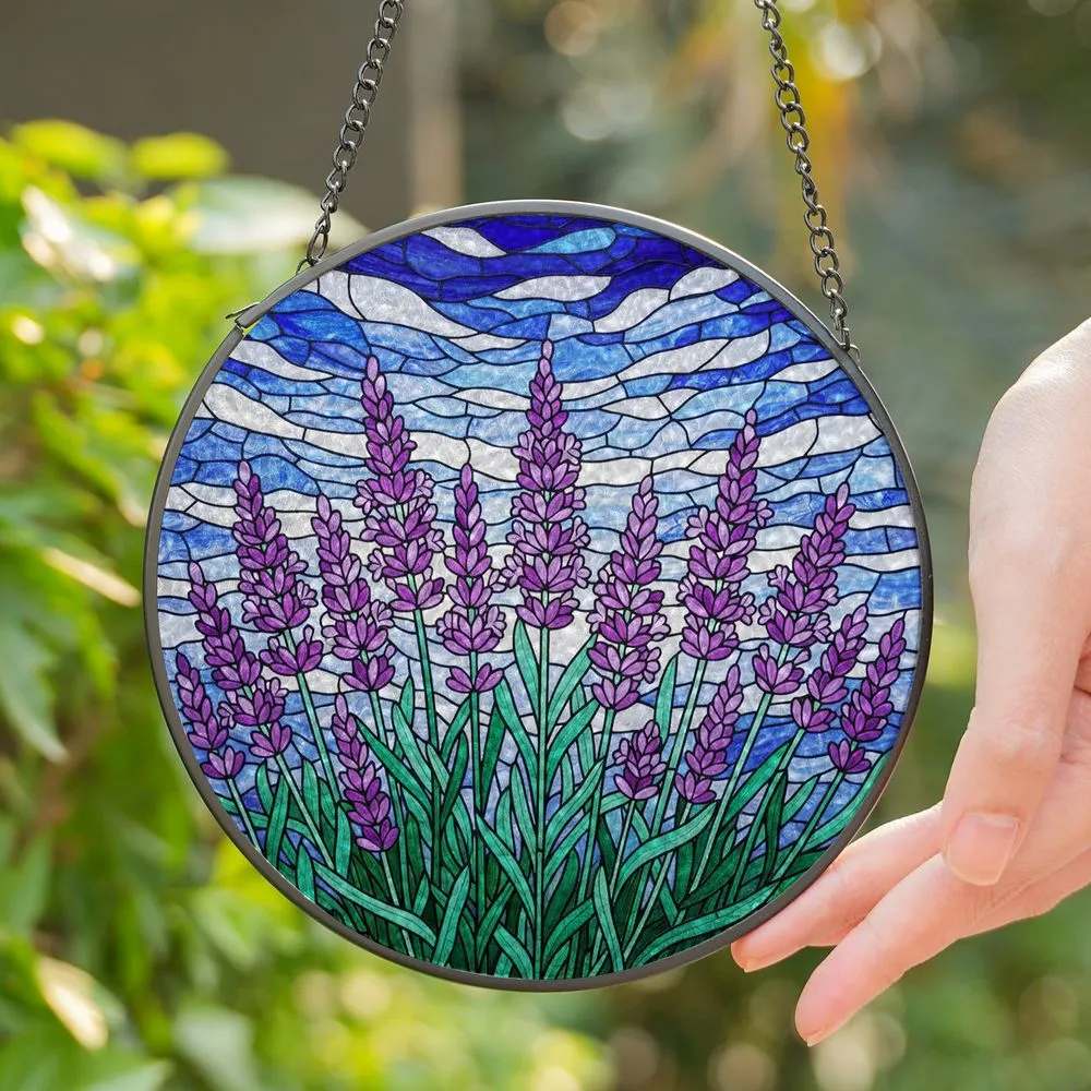 Blooming Lavender Stained Glass Flowers - Jewel Tone Mosaic Sky Tiffany Art Home Decor Stained Glass Suncatcher - 1