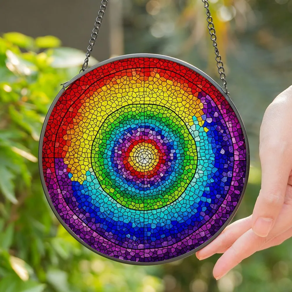 Rainbow Spiral Stained Glass Mosaic Art Tiffany Style Intricate Tessellated Pattern Stained Glass Suncatcher - 1