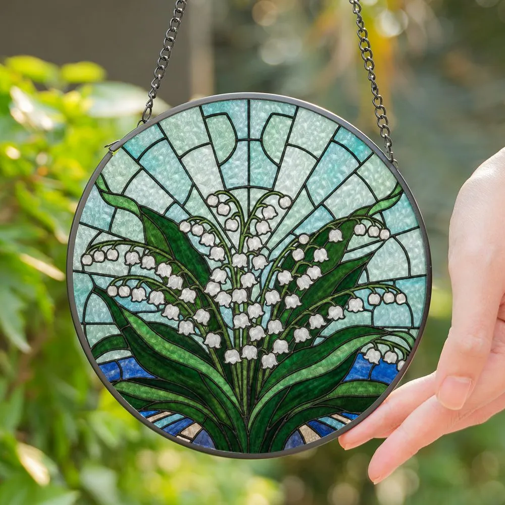 Intricate Lily of the Valley Stained Glass Art - Jewel Tone Tiffany Floral Window Decor Stained Glass Suncatcher - 1