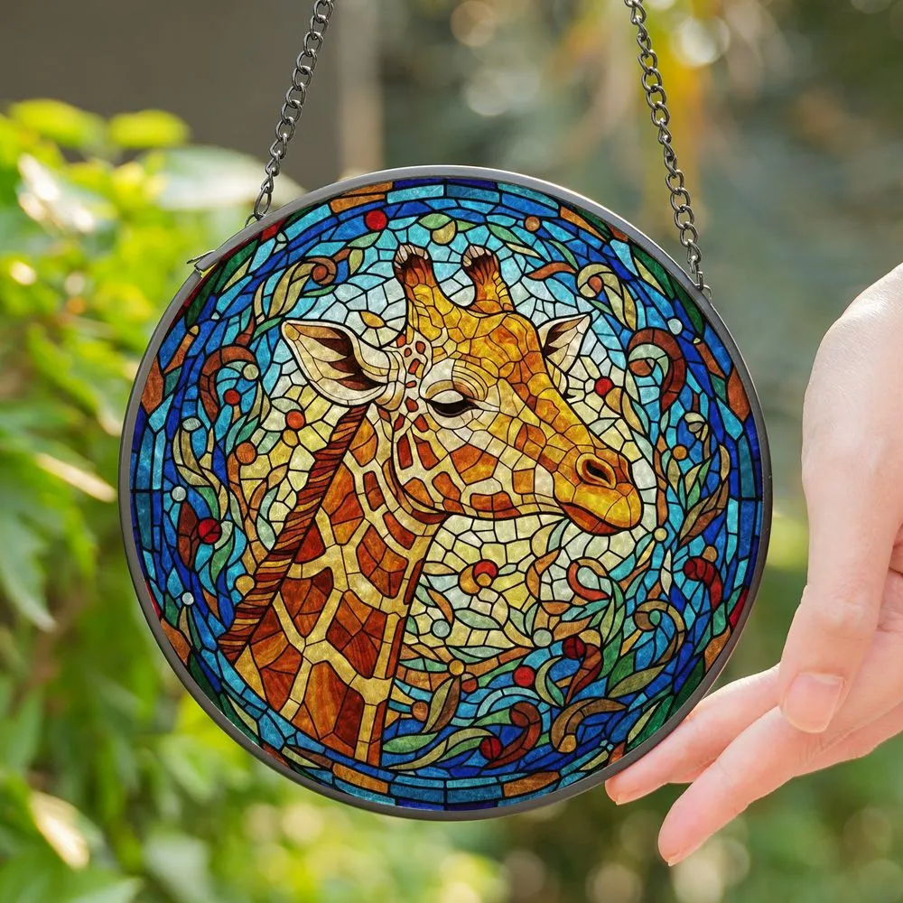 Highly Detailed Giraffe Stained Glass Tiffany Art Intricate Mosaic Jewel Tones Patterns Stained Glass Suncatcher - 1
