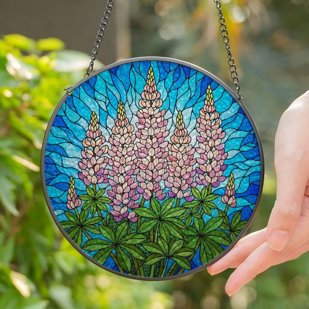 Vibrant Blooming Lupine Flowers Stained Glass Mosaic Art - Tiffany Style Home Decor Stained Glass Suncatcher - 1