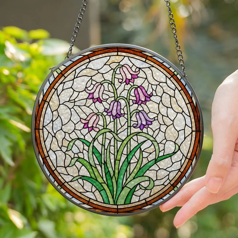 Tiffany Style Hyacinth Flower Stained Glass Mosaic Art - Pink Purple Green Home Decor Stained Glass Suncatcher - 1