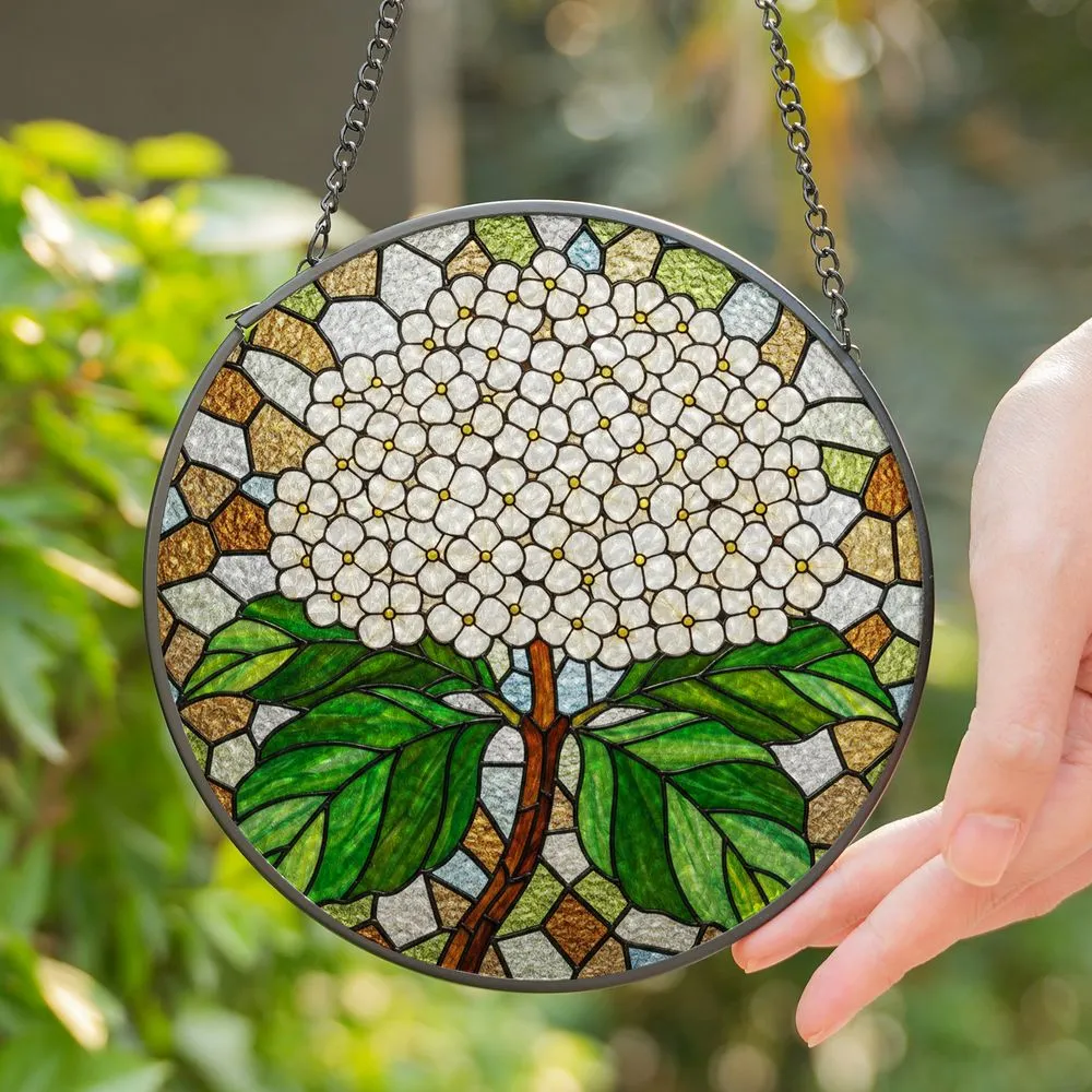 Tiffany Style Stained Glass Hydrangea Florets Window Art - Floral Home Decor Gift Stained Glass Suncatcher - 1