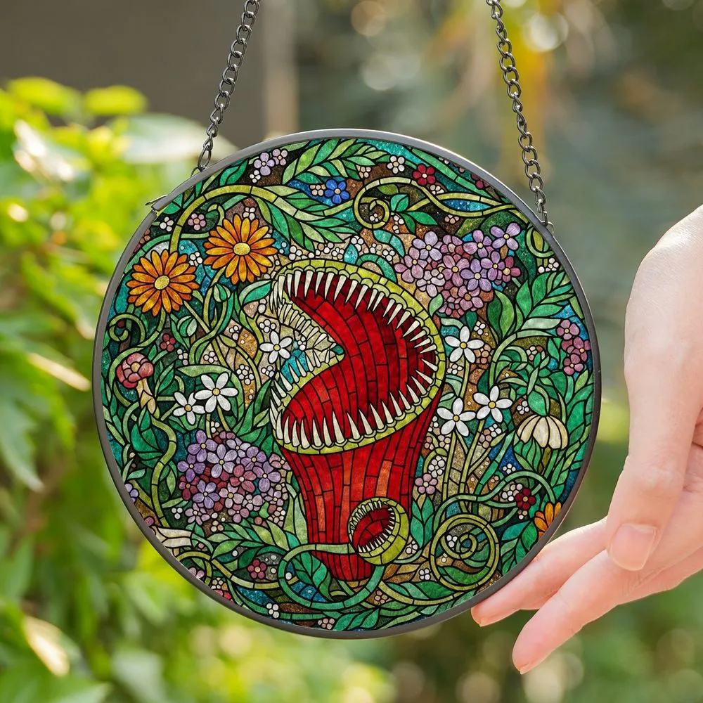 Pitcher Plant Venus Flytrap Jungle Flowers Stained Glass Art - Tropical Nature Decor Stained Glass Suncatcher - 1