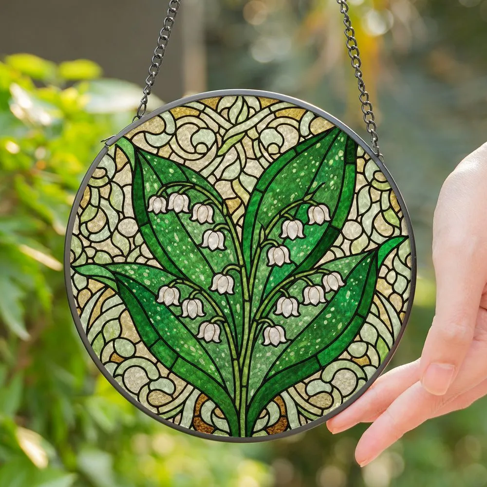 Lily of the Valley Stained Glass Flower - Dappled Forest Mosaic Tiffany Style Art Stained Glass Suncatcher - 1