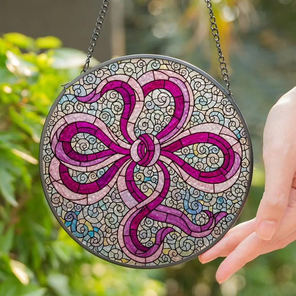 Intricate Knot Ribbon Bow Stained Glass Mosaic - Circular Jewel Tone Tiffany Art Stained Glass Suncatcher - 1