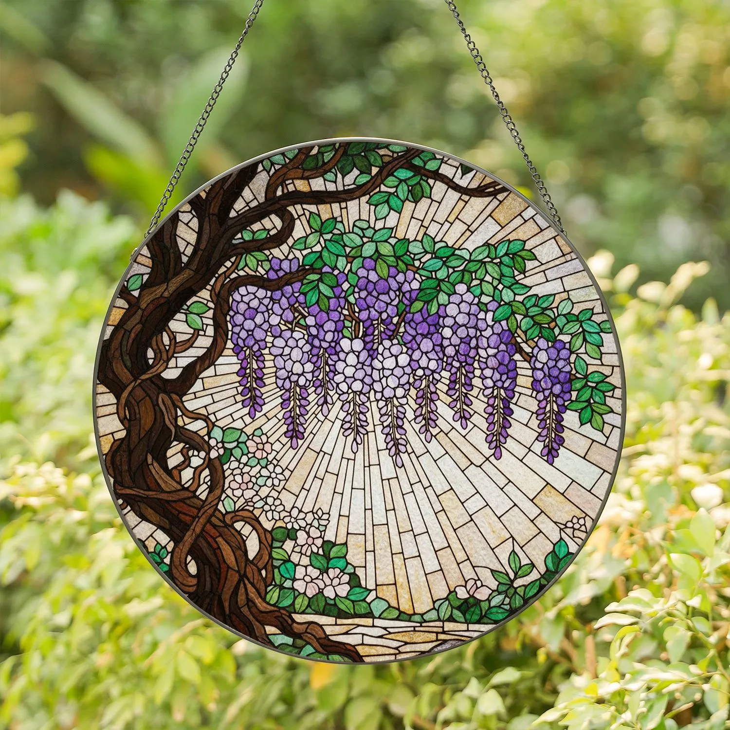 Purple Lavender Wisteria Tiffany Glass Sun Rays - Gnarled Floral Branch Window Decor Stained Glass Suncatcher - 1