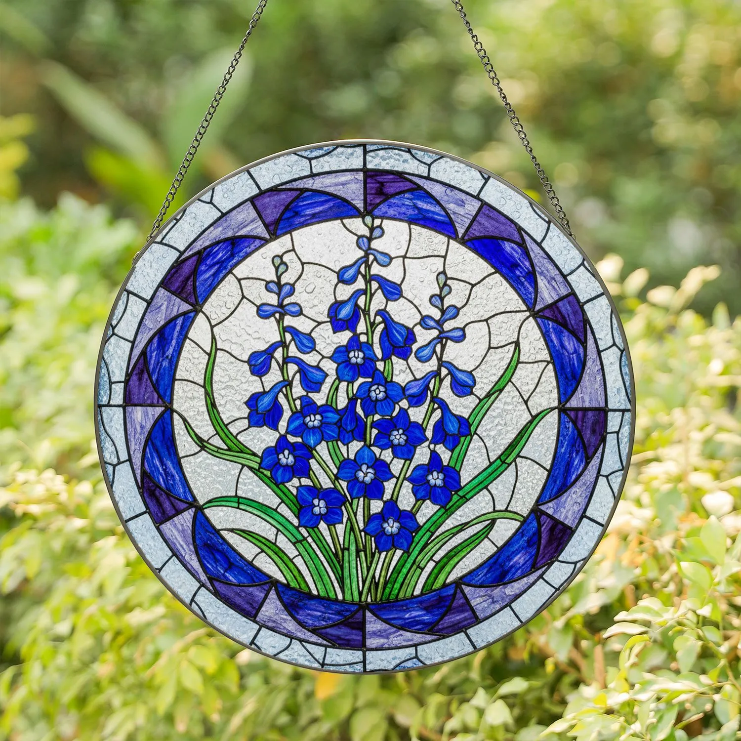 Blue Delphinium Tiffany Stained Glass Flowers - Floral Mosaic Art Home Decor Stained Glass Suncatcher - 1