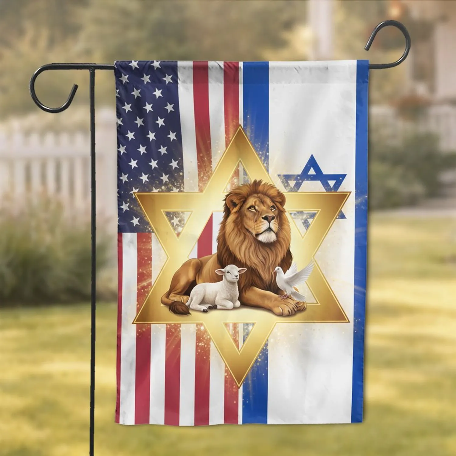 American Israeli Flag Star of David Lion Lamb Dove - USA 250th Anniversary 1776-2026 Heritage Garden Flag - 1