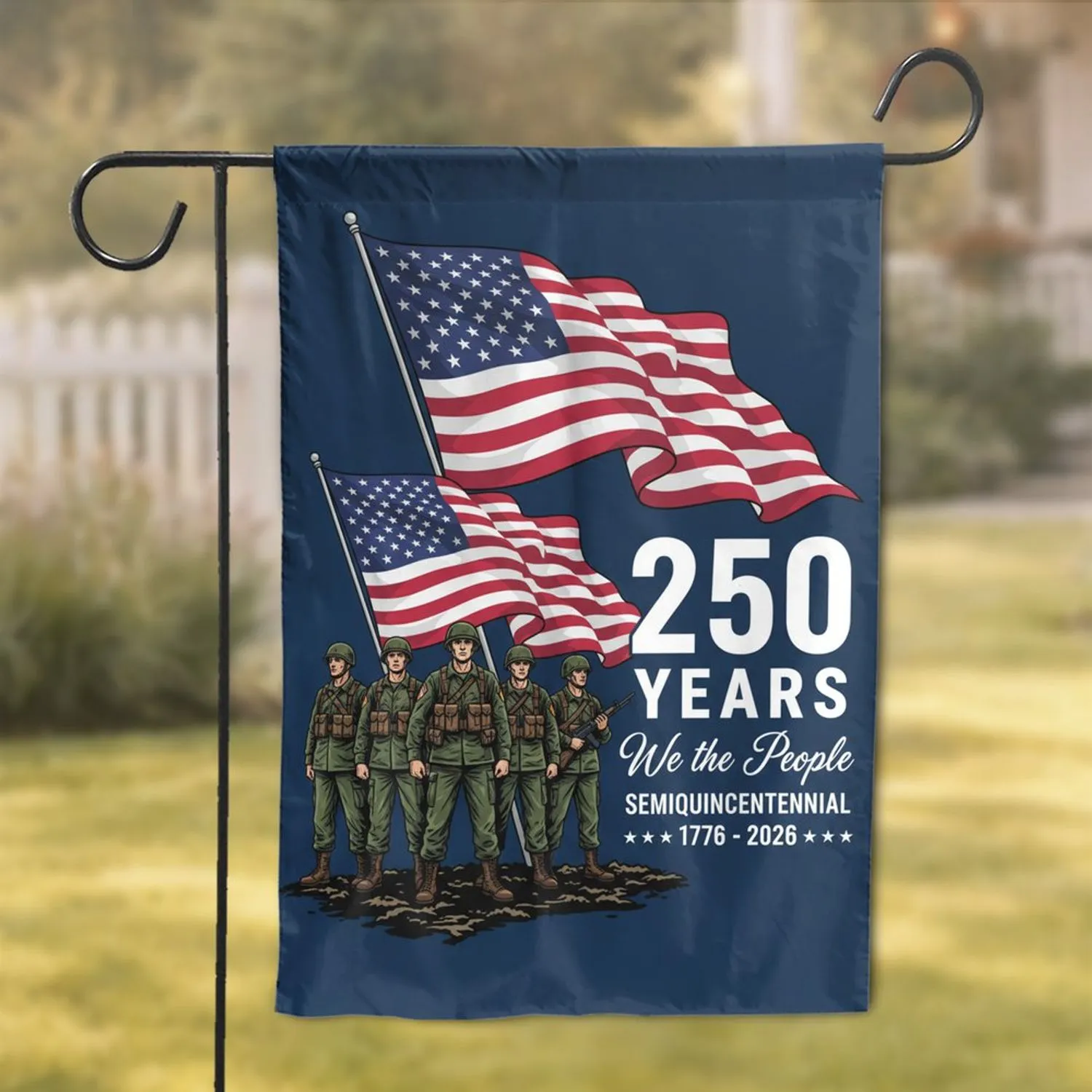 American Flag Soldiers 1776-2026 - USA 250th Anniversary We The People Semiquincentennial Garden Flag - 1