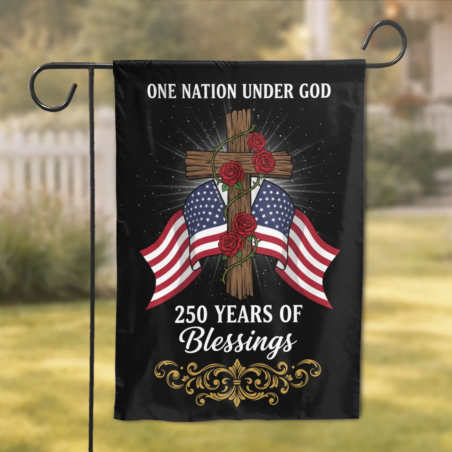 One Nation Under God Cross American Flag - USA 250th Anniversary (1776-2026) Patriotic Garden Flag - 1