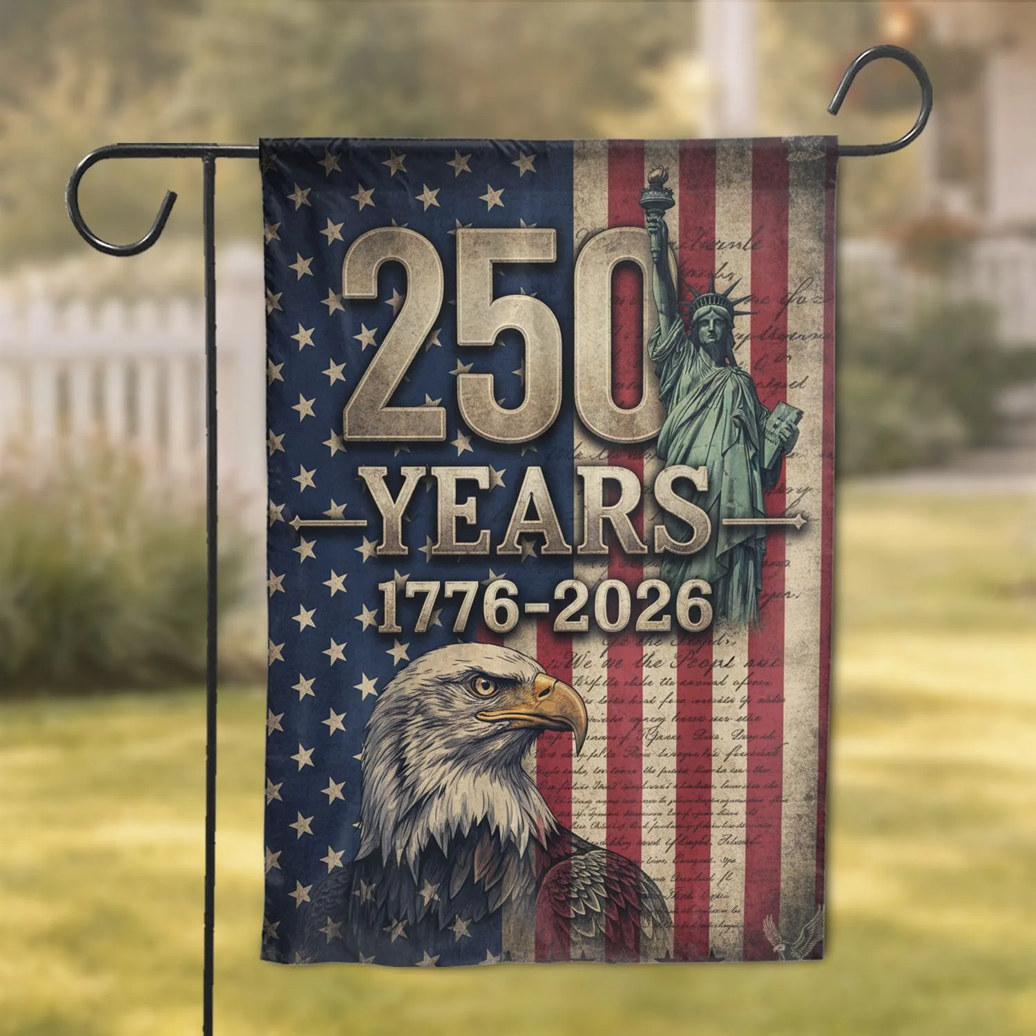 Bald Eagle Statue of Liberty 250th Anniversary American Flag 1776-2026 for Veterans Garden Flag - 1