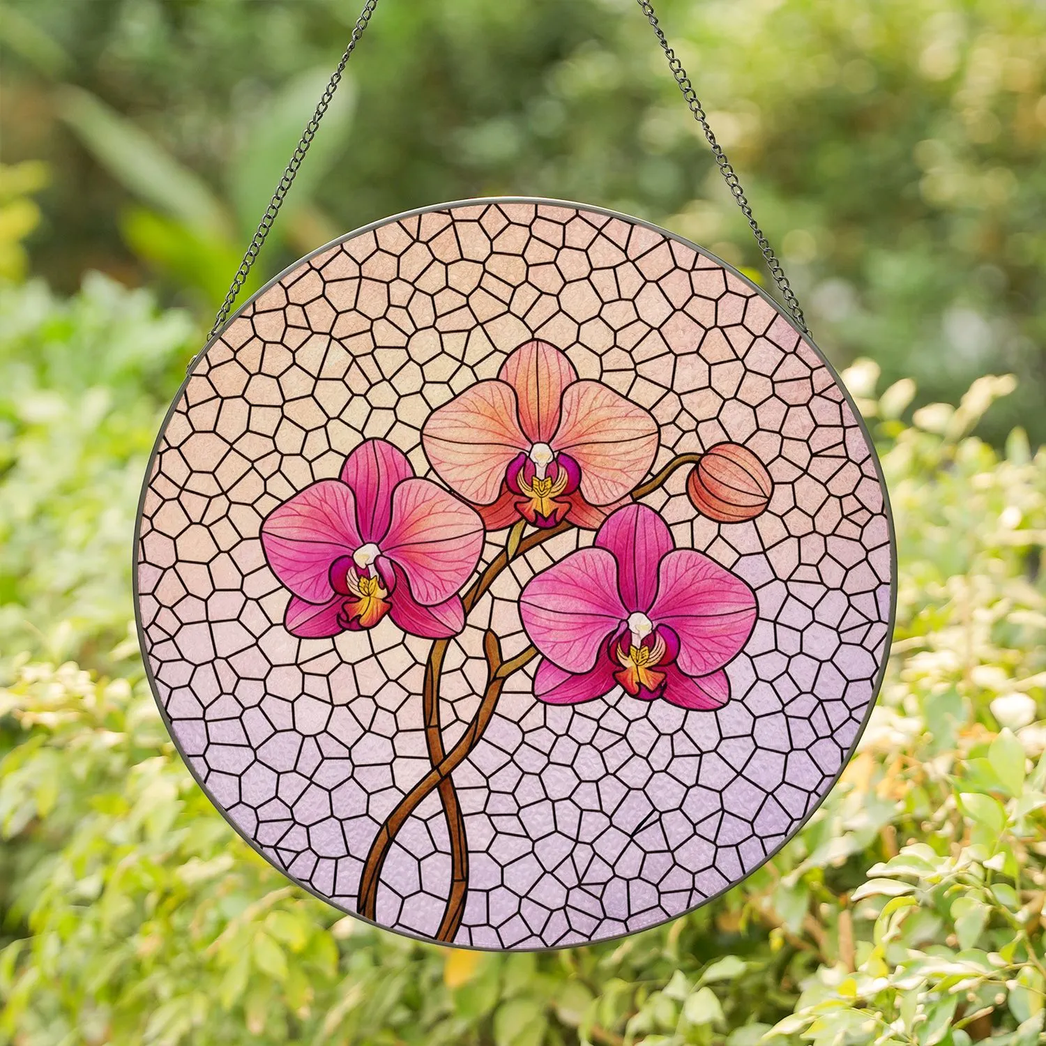 Stained Glass Orchid Flower Mosaic Art - Tiffany Style Window Decor for Orchid Lover Stained Glass Suncatcher - 1