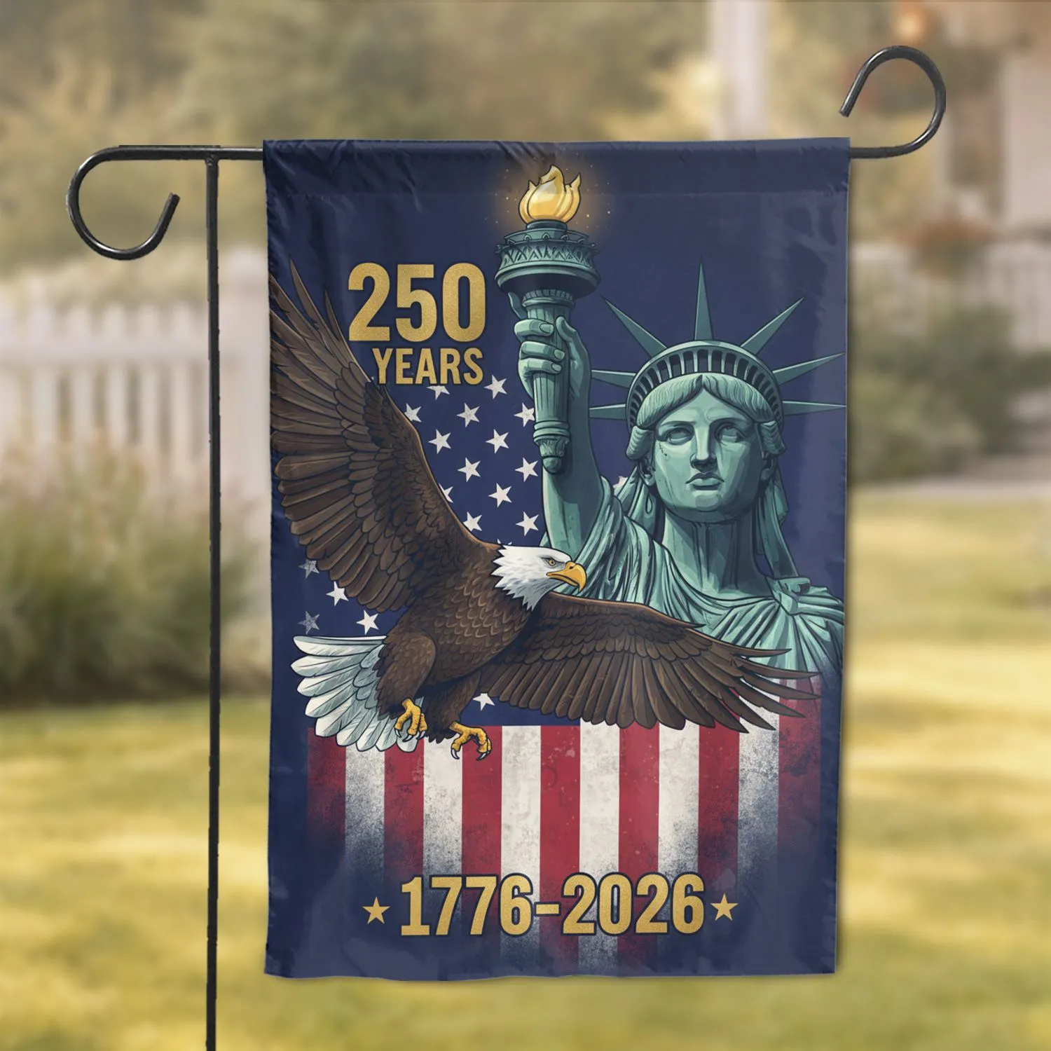 Statue of Liberty Bald Eagle American Flag 1776-2026 - USA 250th Anniversary for Veterans Garden Flag - 1