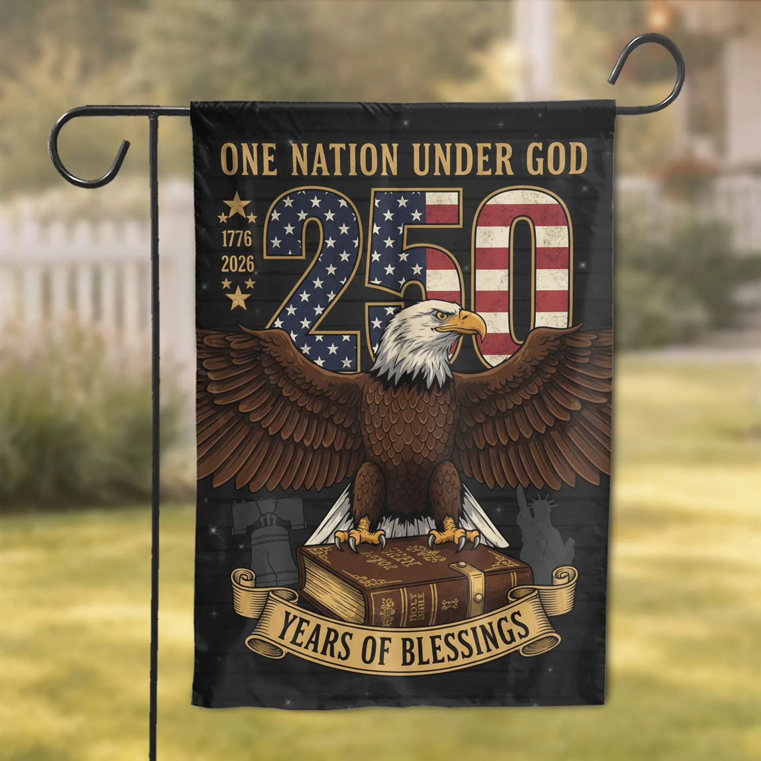 Bald Eagle American Flag 1776-2026 - USA 250th Anniversary Holy Bible Design Garden Flag - 1