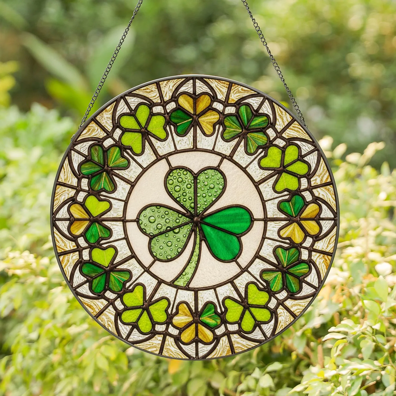 Three-Leaf Shamrock Clover Stained Glass Tiffany Style Art - St. Patrick's Day Gift Decor Stained Glass Suncatcher - 1