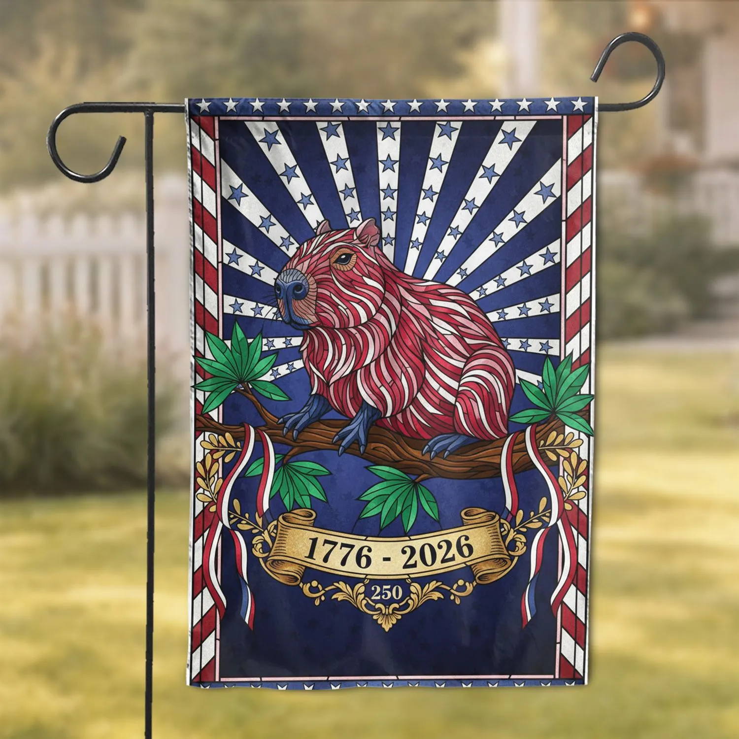 Stained Glass Capybara 1776-2026 - USA 250th Anniversary Freedom Patriotic Flag Garden Flag - 1