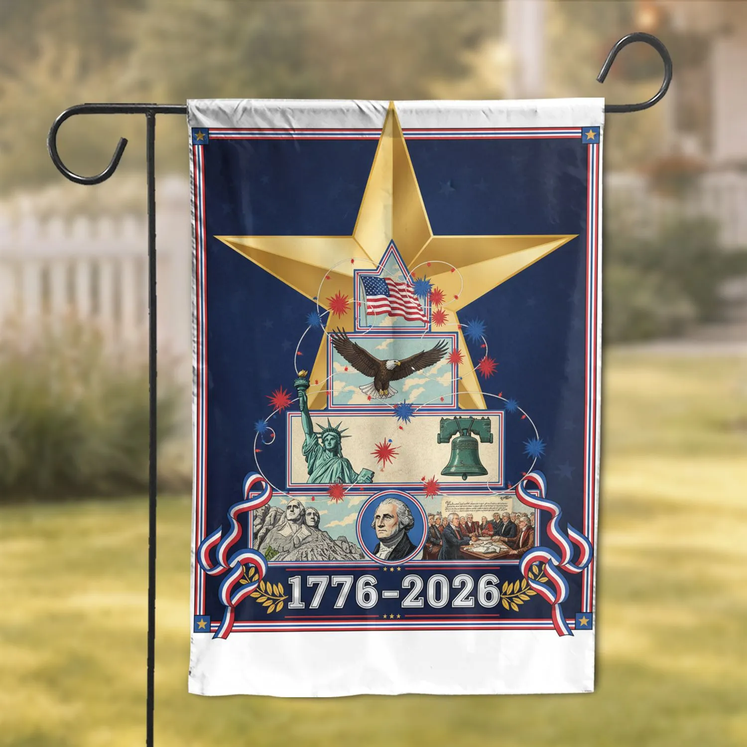 Golden Star Bald Eagle Liberty Bell 1776-2026 - USA 250th Anniversary Patriotic Gift Garden Flag - 1