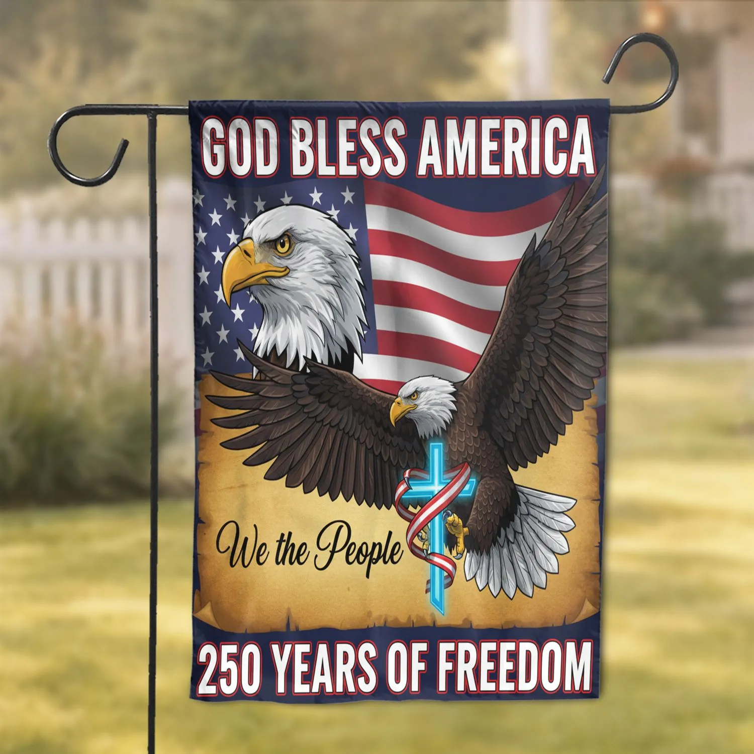 Bald Eagle American Flag 1776-2026 - 'We The People' 'God Bless America' 250th Anniversary Garden Flag - 1