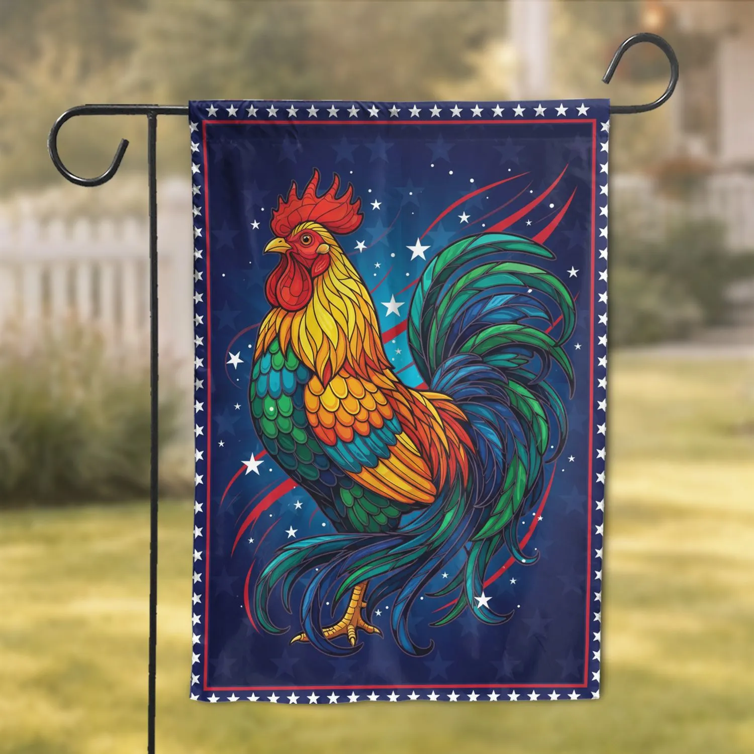 Multi-color Stained Glass Rooster 1776-2026 - USA 250th Anniversary Freedom Art Garden Flag - 1