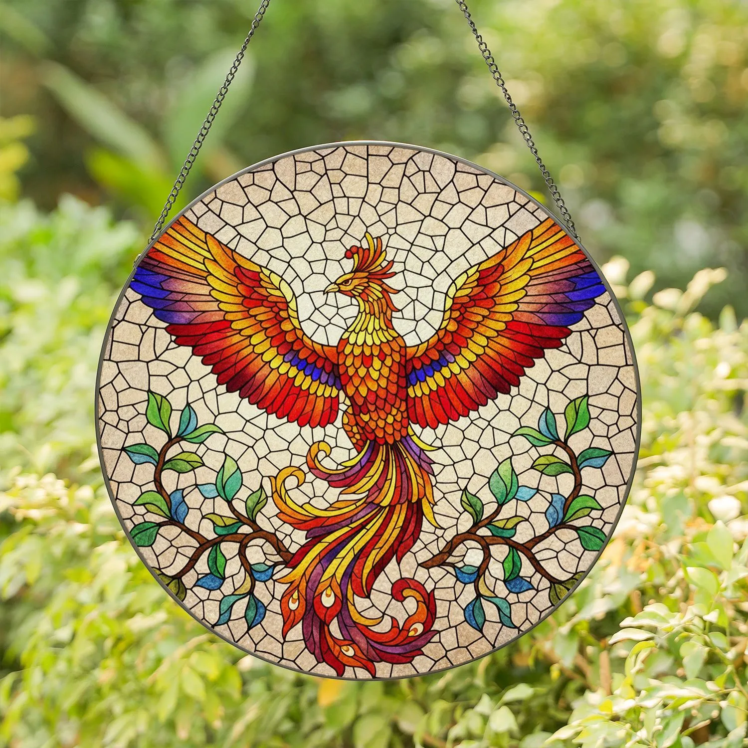 Majestic Phoenix Stained Glass Mosaic Suncatcher - Tiffany Style Art Window Decor Gift for Mom Stained Glass Suncatcher - 1