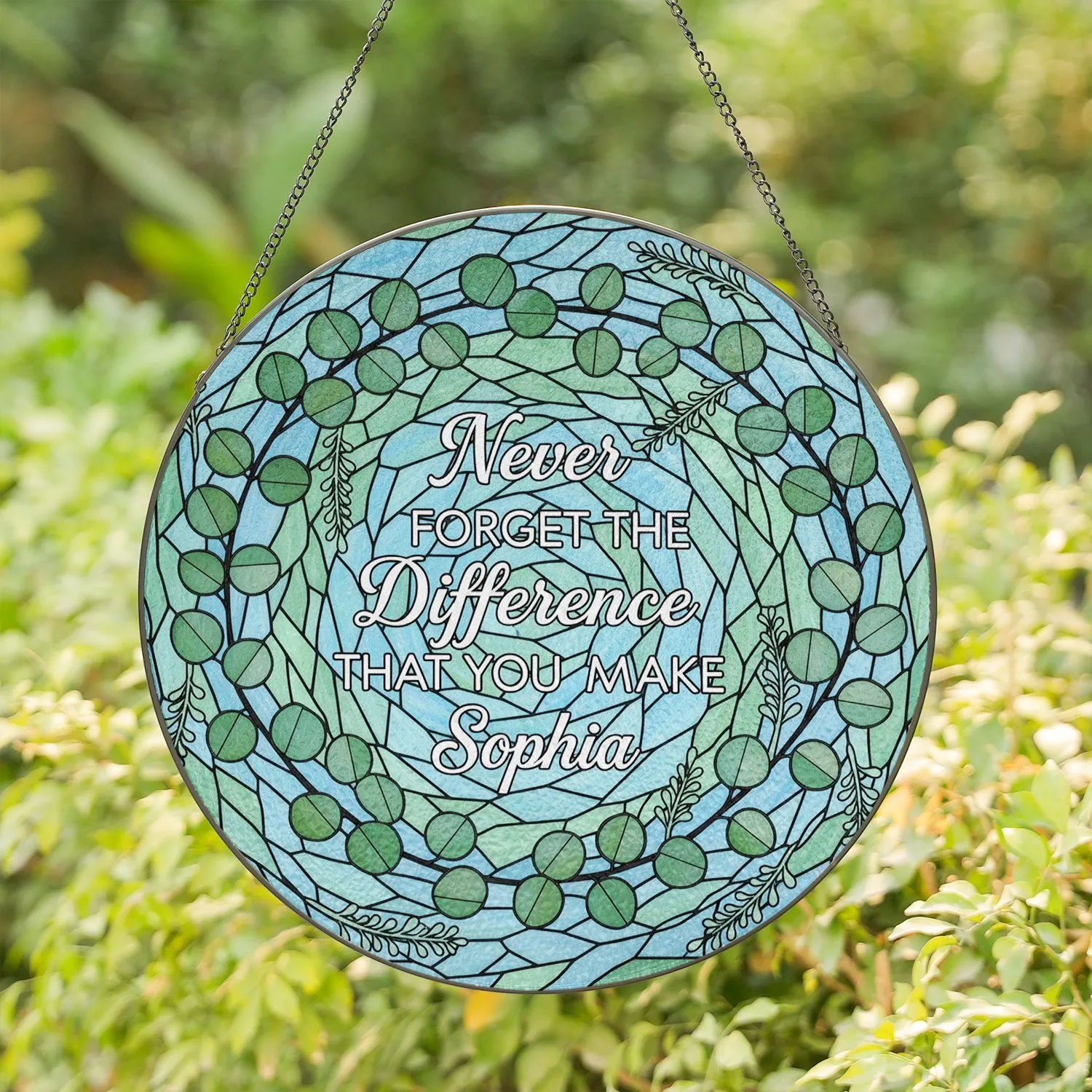 Never FORGET THE Difference YOU Make Sophia Stained Glass Eucalyptus Light Blue Green Gift Stained Glass Suncatcher - 1