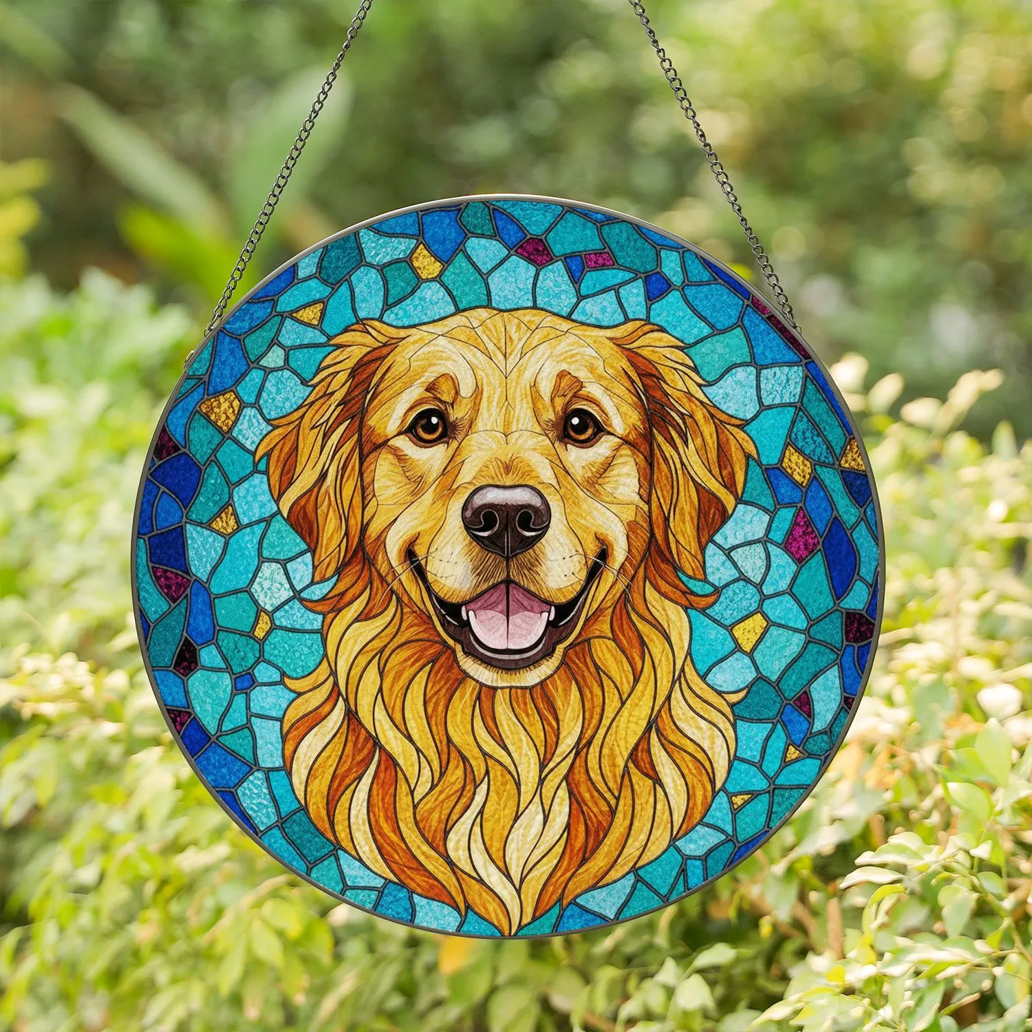 Golden Retriever Stained Glass Tiffany Style Dog Art - Jewel Tone Mosaic Home Decor Gift Stained Glass Suncatcher - 1