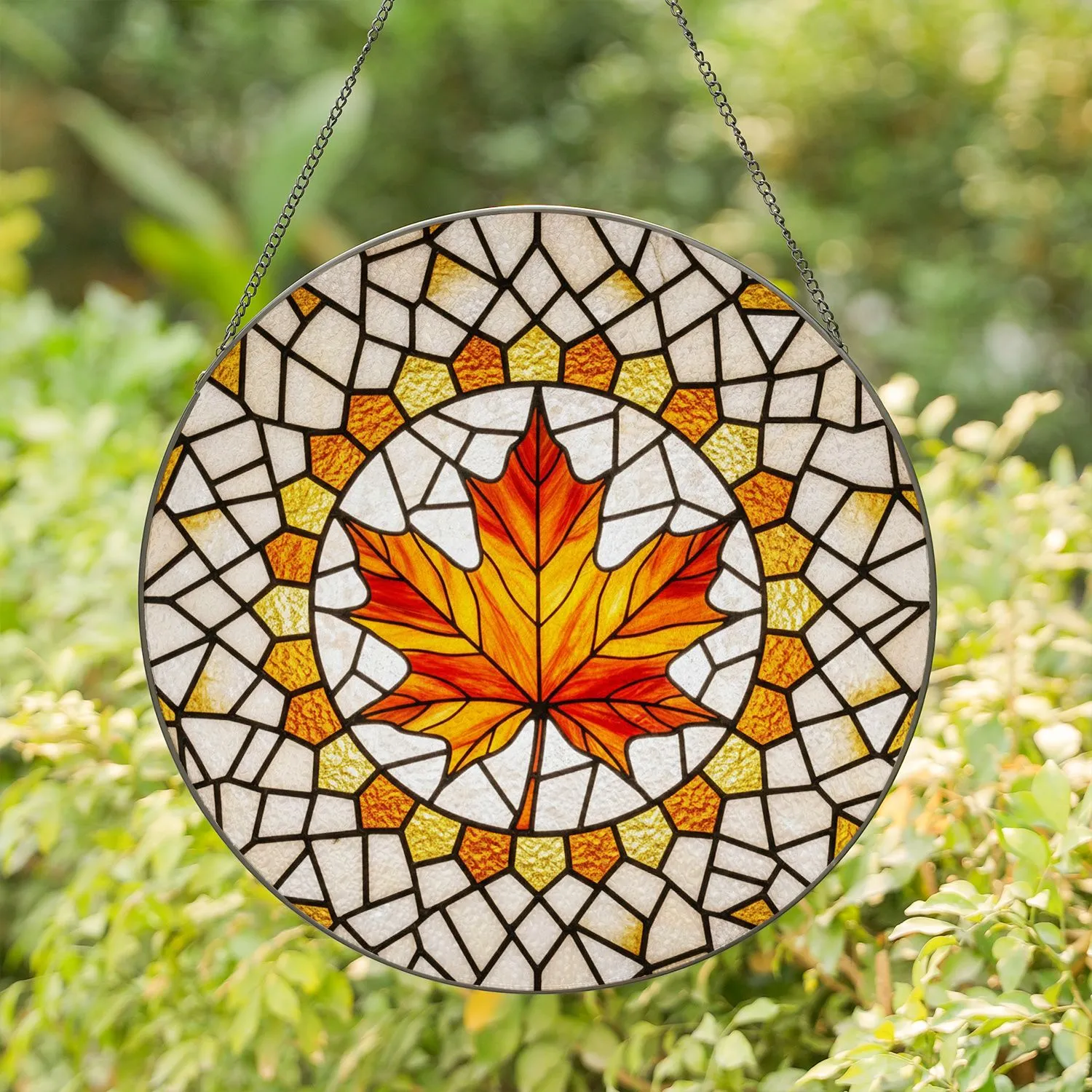 Autumn Maple Leaf Stained Glass Tiffany Design - Jewel Tone Mosaic Fall Decor Gift Stained Glass Suncatcher - 1