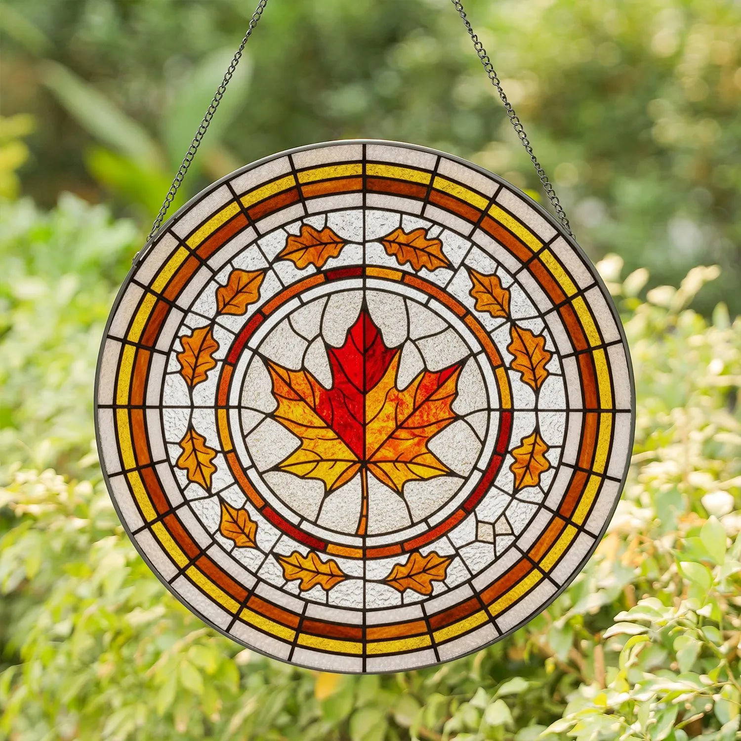 Autumn Maple Leaf Stained Glass Mosaic Jewel Tones Window Hanging Decor Stained Glass Suncatcher - 1