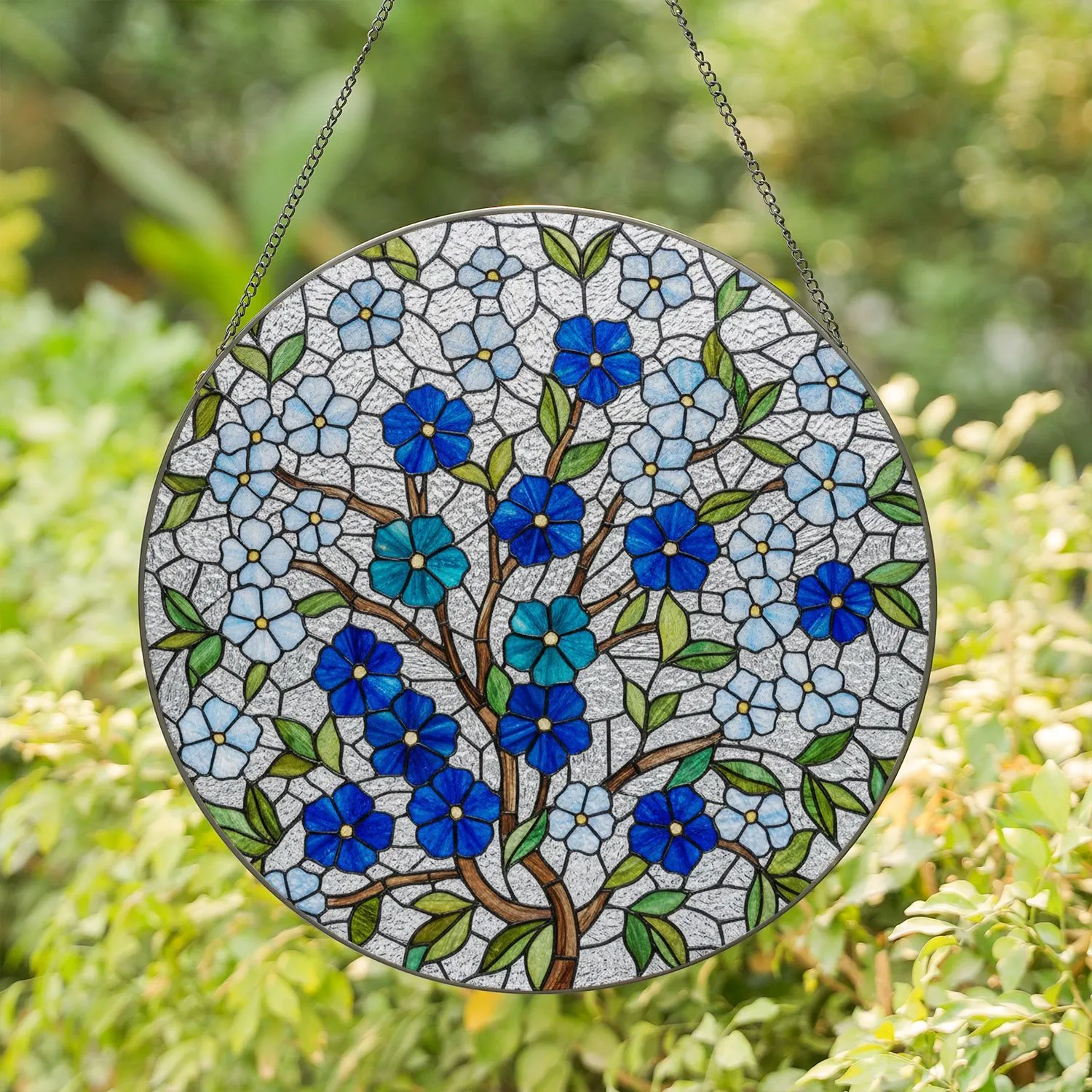 Tiffany Style Stained Glass Floral Blossoms Intricate Translucent Jewel Tone Mosaic Art Stained Glass Suncatcher - 1