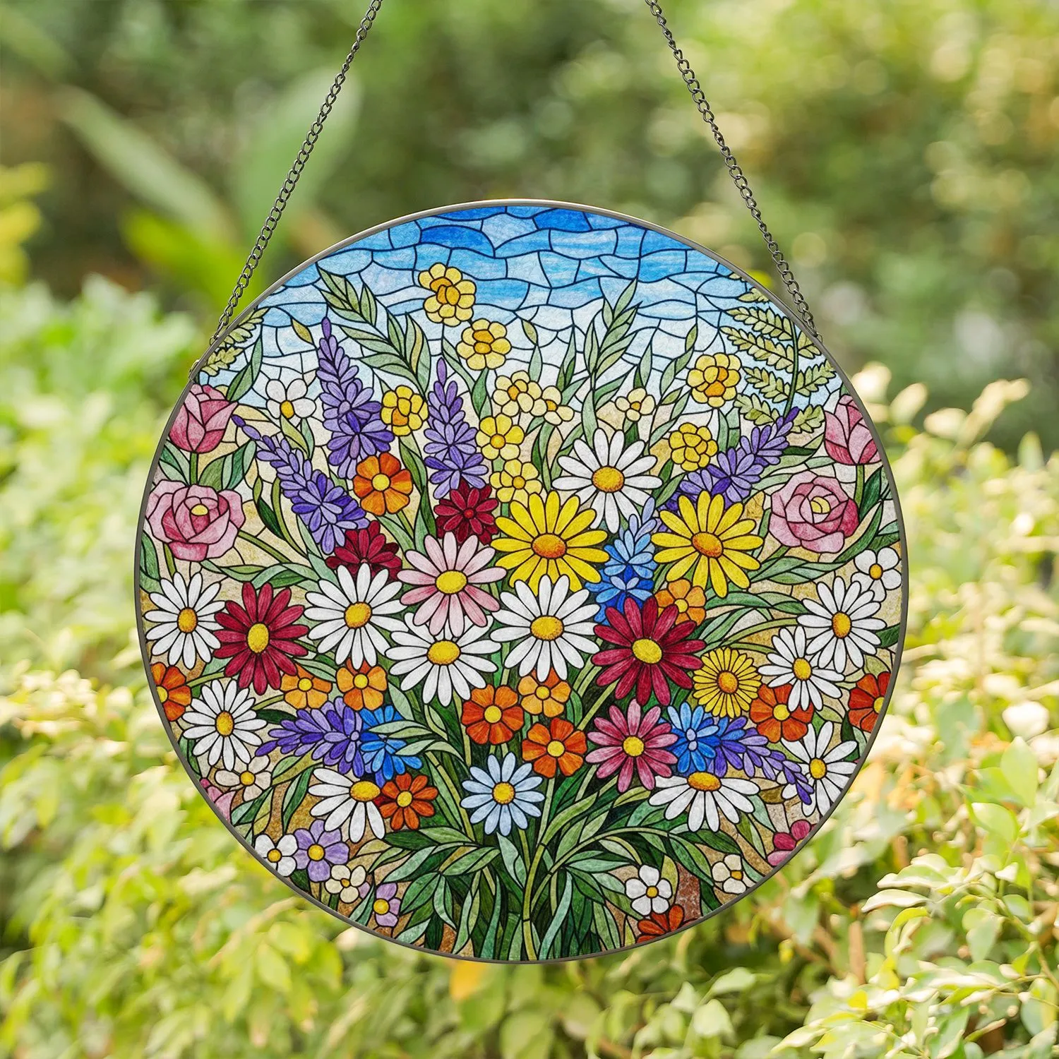 Wildflower Stained Glass Daisy Bouquet - Tiffany Style Jewel Tone Floral Art Decor Gift Stained Glass Suncatcher - 1
