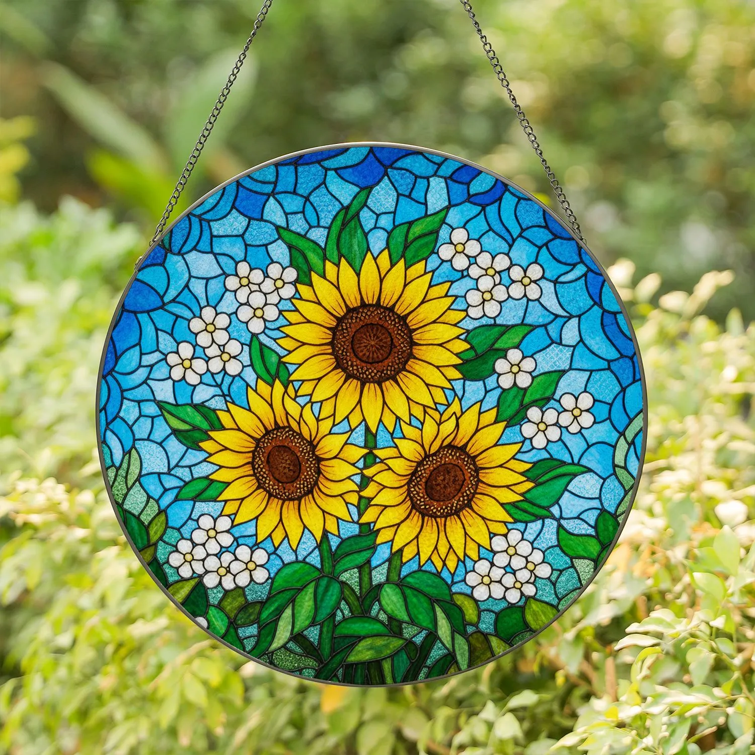 Vibrant Sunflower Stained Glass Tiffany Art - Floral Garden Nature Sky Decor Gift Stained Glass Suncatcher - 1