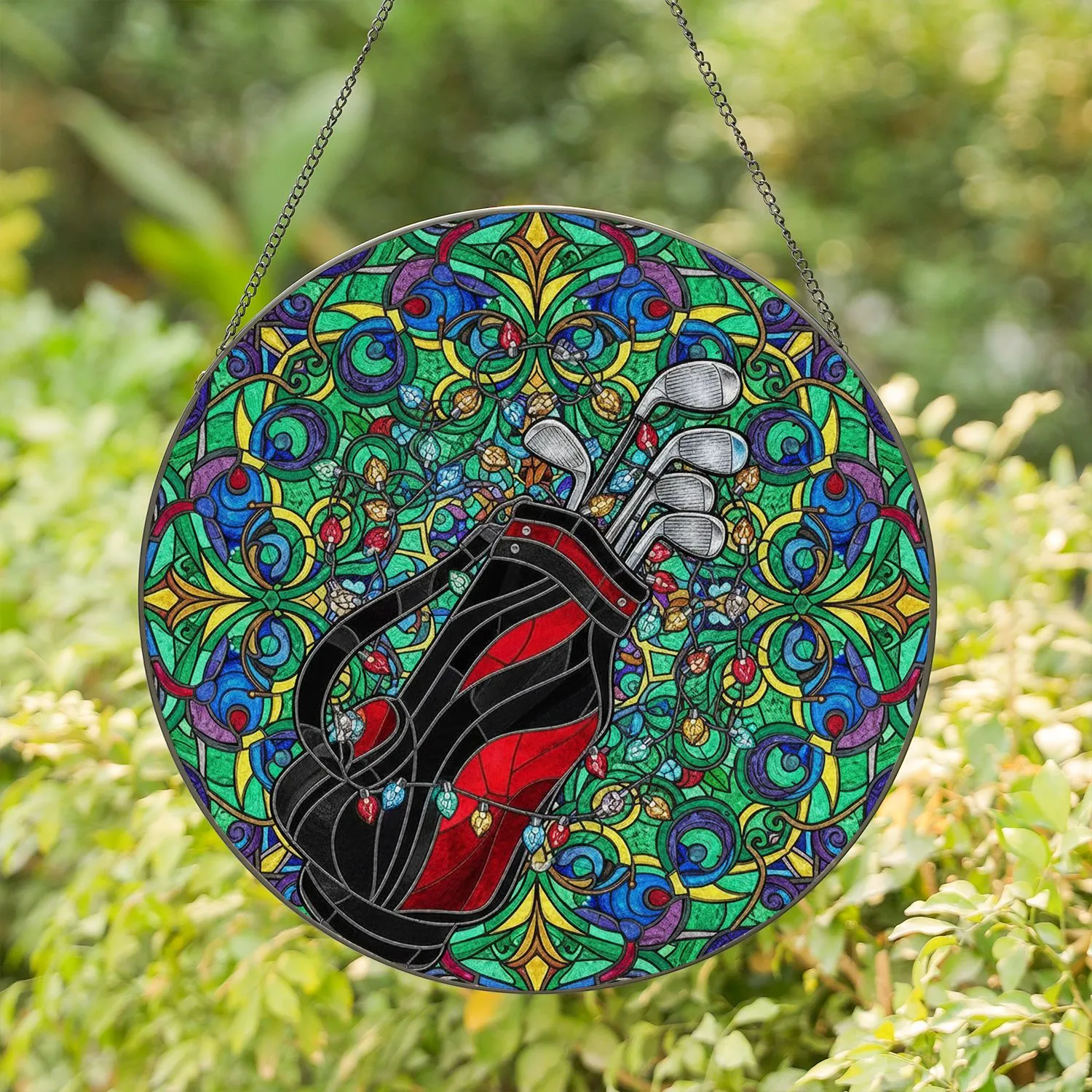 Stained Glass Golf Bag Golf Clubs Mosaic Fairy Lights - Tiffany Style Golfer Gift Dad Stained Glass Suncatcher - 1