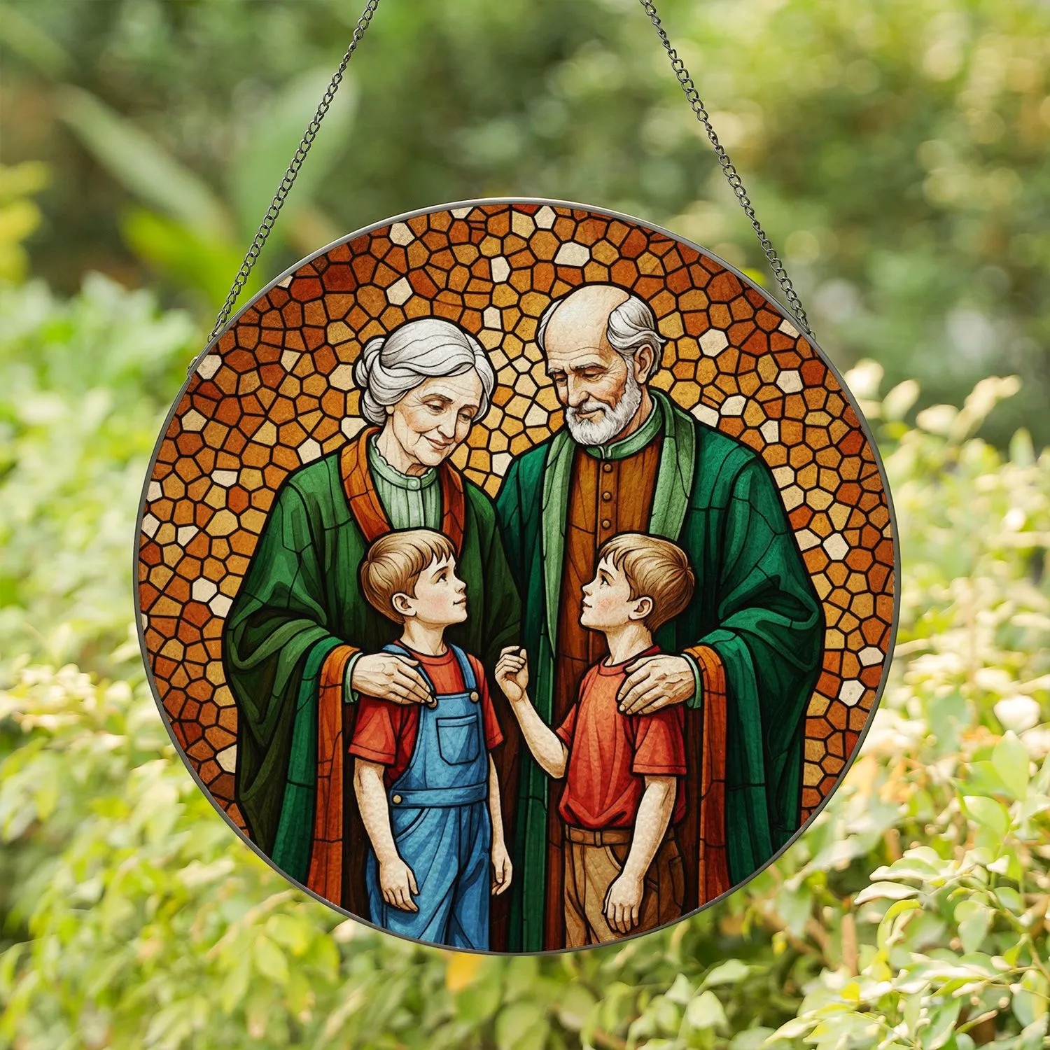 Stained Glass Grandparents Grandchildren Portrait Art - Tiffany Mosaic Home Decor Family Gift Stained Glass Suncatcher - 1