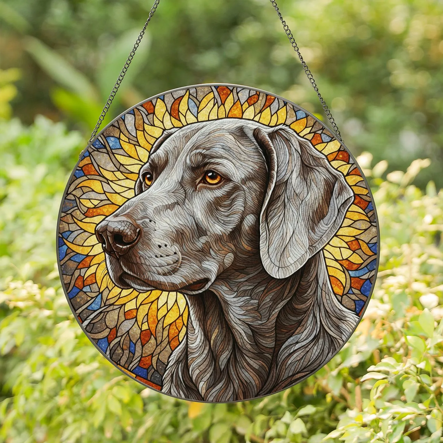Weimaraner Dog Head Stained Glass Art - Tiffany Style Mosaic Home Decor Gift for Dog Lovers Stained Glass Suncatcher - 1