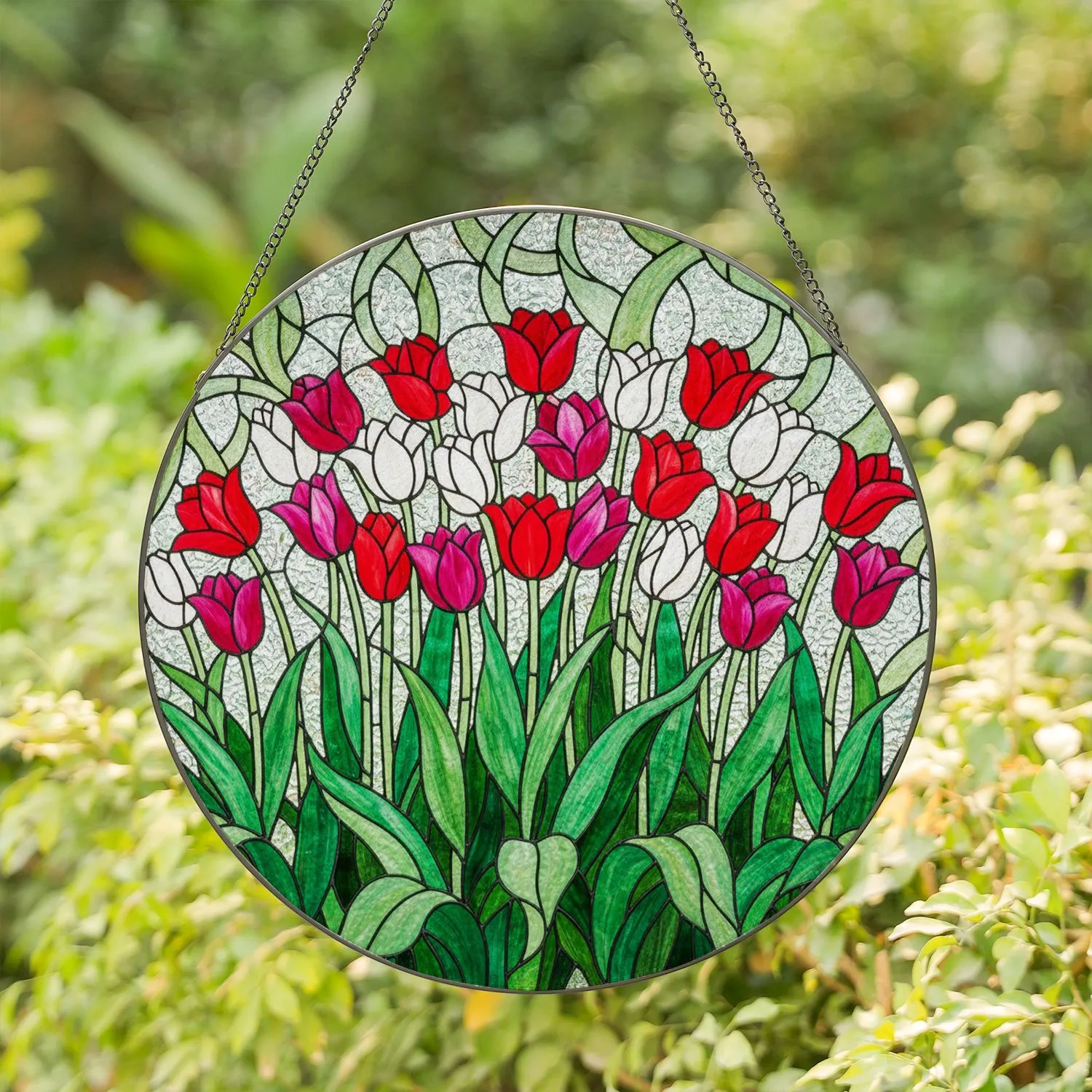 Vibrant Tulips Stained Glass Mosaic - Tiffany Style Floral Window Artwork Decor Stained Glass Suncatcher - 1