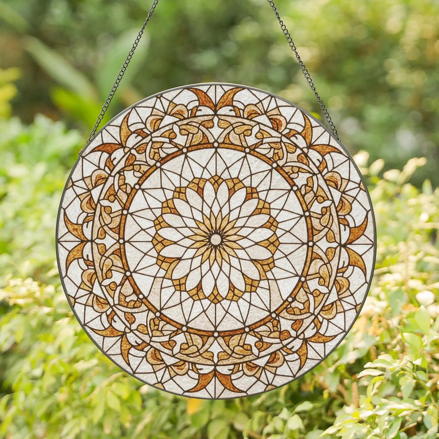 Intricate Stained Glass Starburst Mandala Geometric Floral Mosaic Tiffany Art Decor Stained Glass Suncatcher - 1