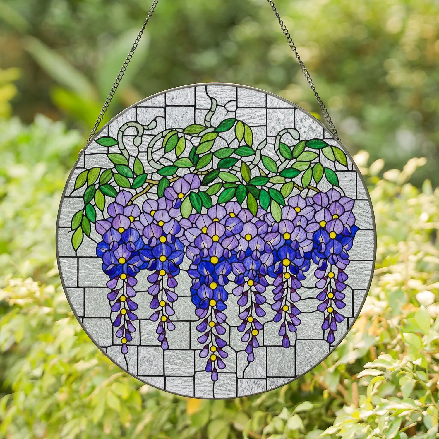 Tiffany Style Wisteria Stained Glass Jewel Tones - Frosted Clear Mosaic Intricate Art Stained Glass Suncatcher - 1