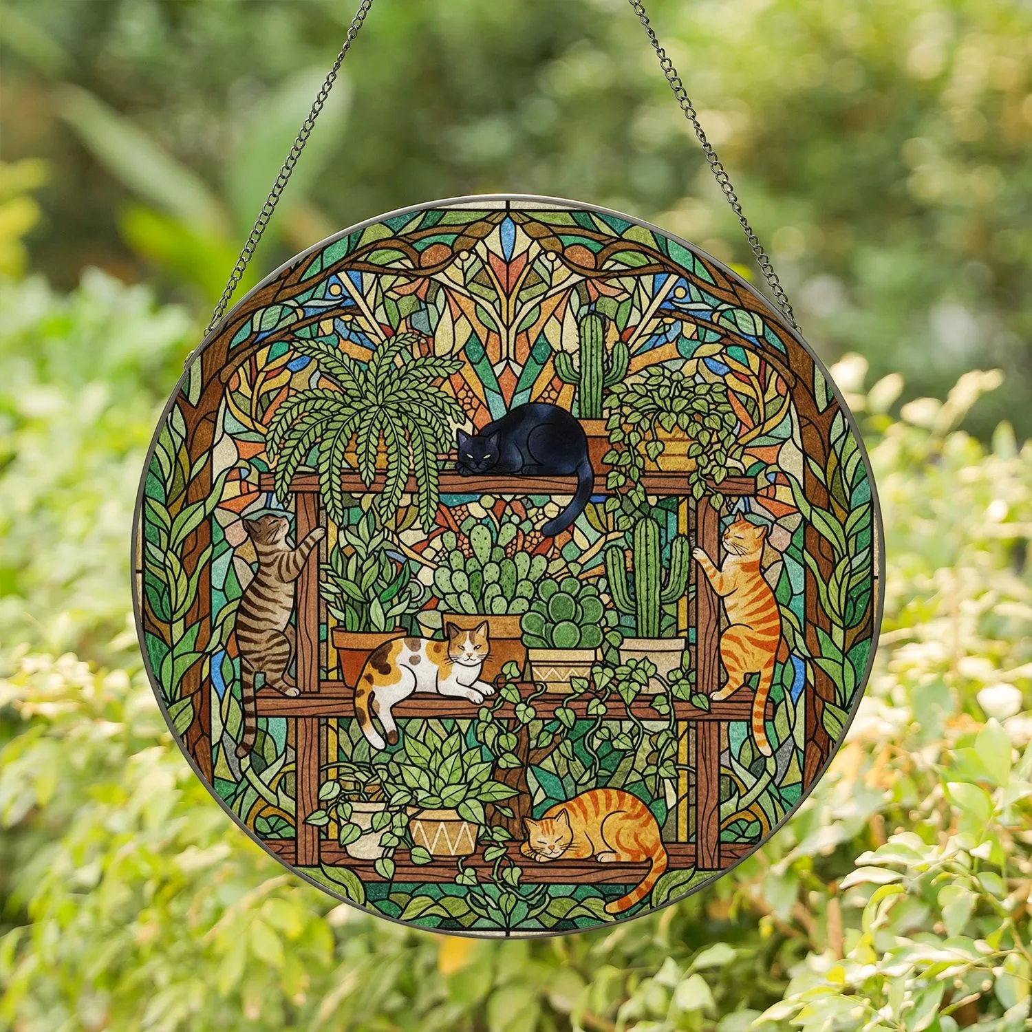 Stained Glass Cats Plant Shelf Houseplants Mosaic Home Decor Gift for Cat Lovers Stained Glass Suncatcher - 1