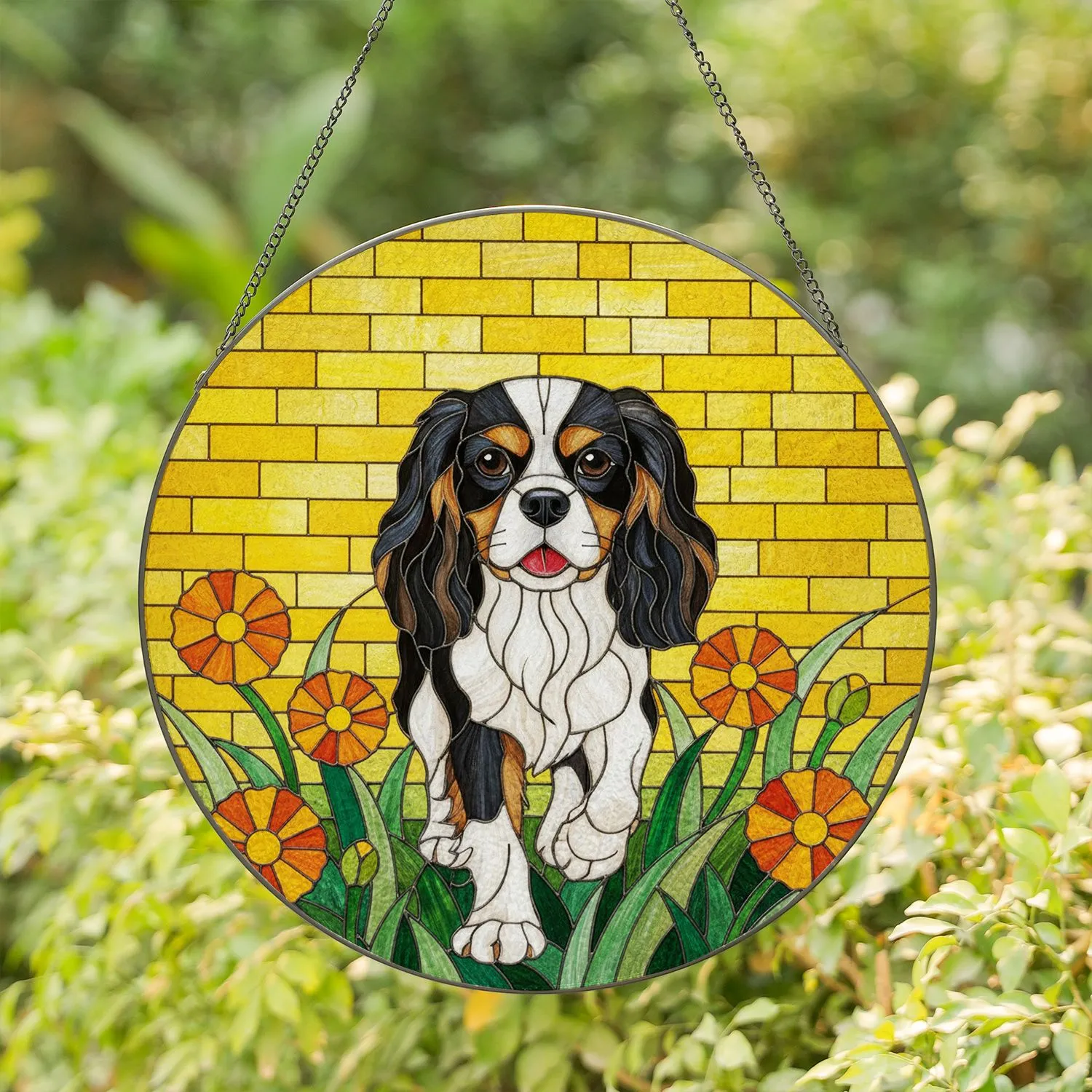 Cavalier King Charles Spaniel Running Dog Stained Mosaic Glass Art Decor Stained Glass Suncatcher - 1