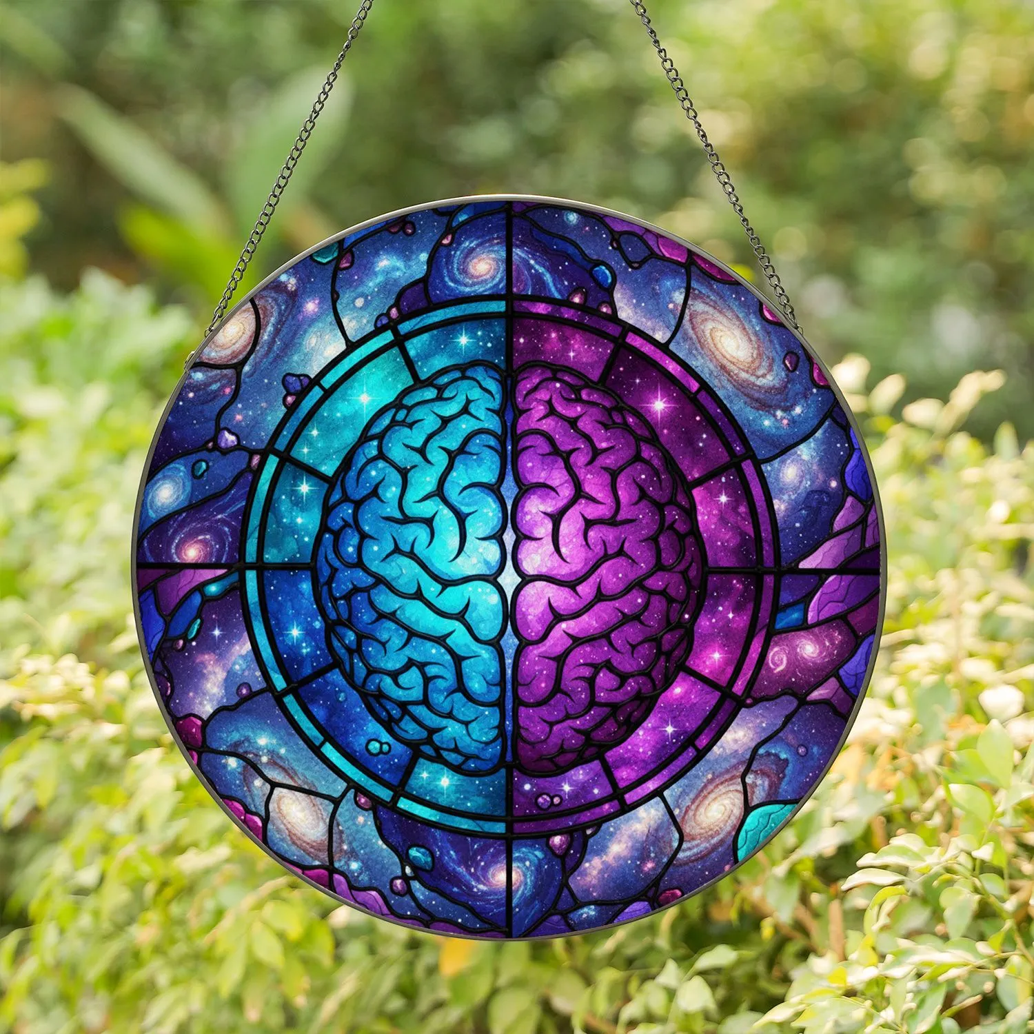 Tiffany Style Stained Glass Brain Nebula - Cosmic Hemisphere Art Decor Gift Stained Glass Suncatcher - 1